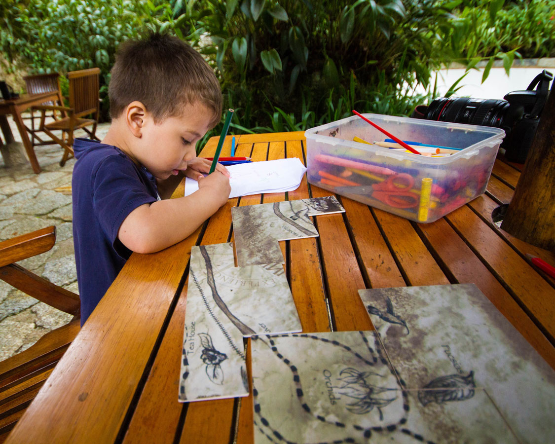 Taking part in a treasure hunt at InkaTerra Hotel in Machu Picchu Pueblo Hotel in Peru with kids on a 14 day Peru itinerary