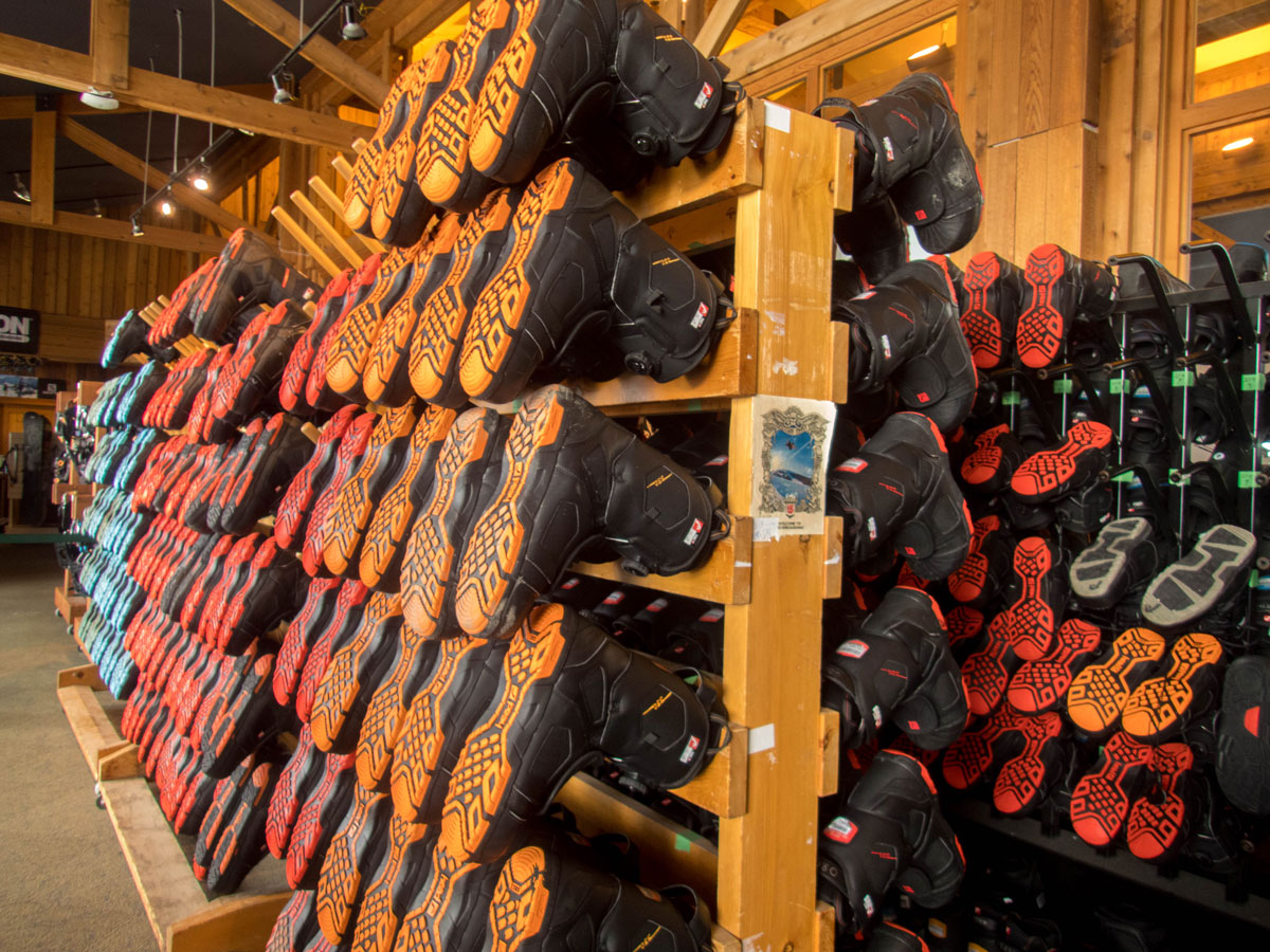 A rack of Ski Boots at a Ski Resort on a Japan Ski Holiday