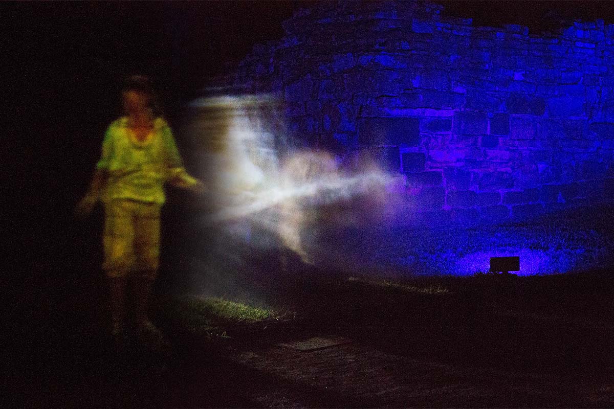 A ghostly projection at the San Ignacio Mini nighttime tour in San Ignacio Argentina