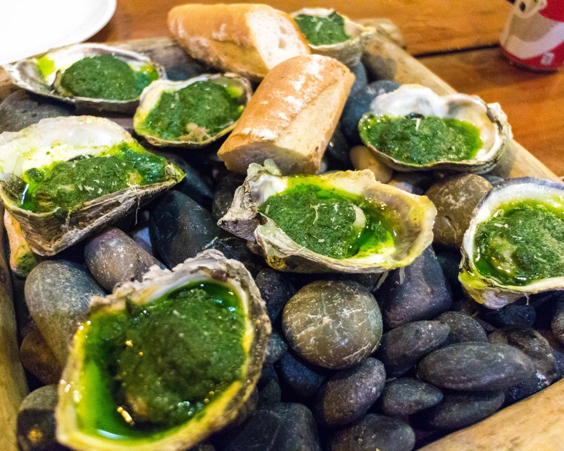 Green oysters at Pig Out restaurant in Boracay Philippiines