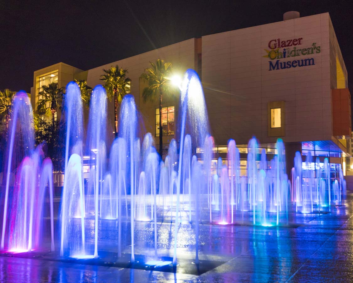 Colored lights on a water fountain at the Glazer Children's Museum in Tampa Florida
