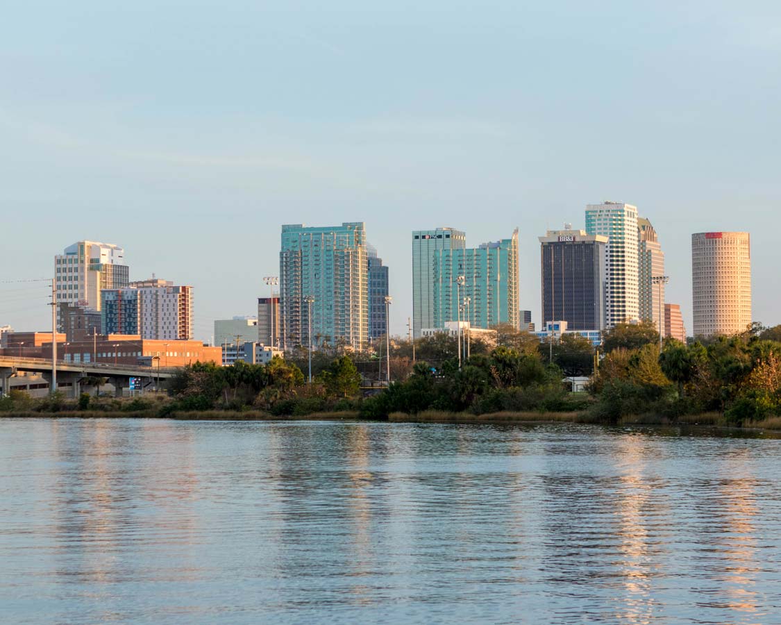 Tampa Bay Florida skyline seen from the water