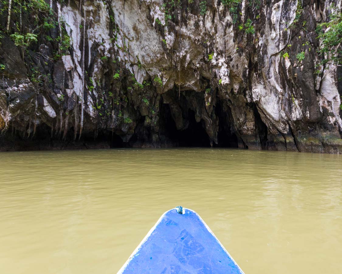 Boat enters the Puerto Princesa Underground River in Palawan Philippines