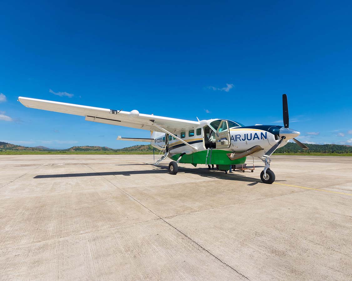 Air Juan plane in San Vincente Airport in the Palawan