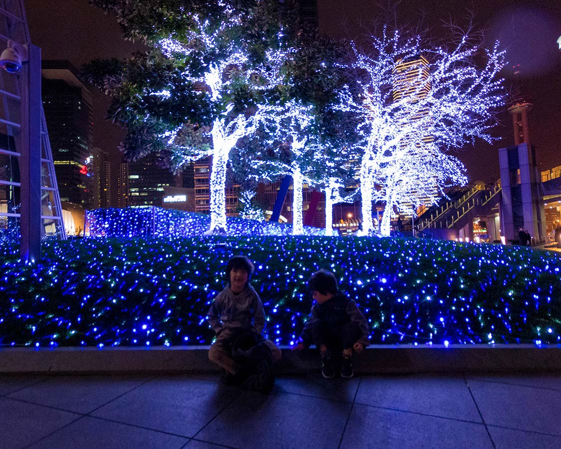 Light displays in the Lujiazui Financial District in Shanghai