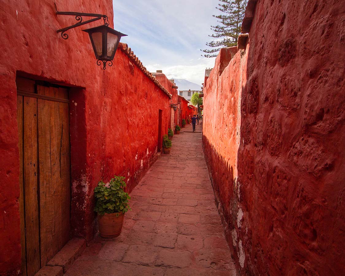 Rose colored buildings of the Santa Catalina Convent in Arequipa Peru