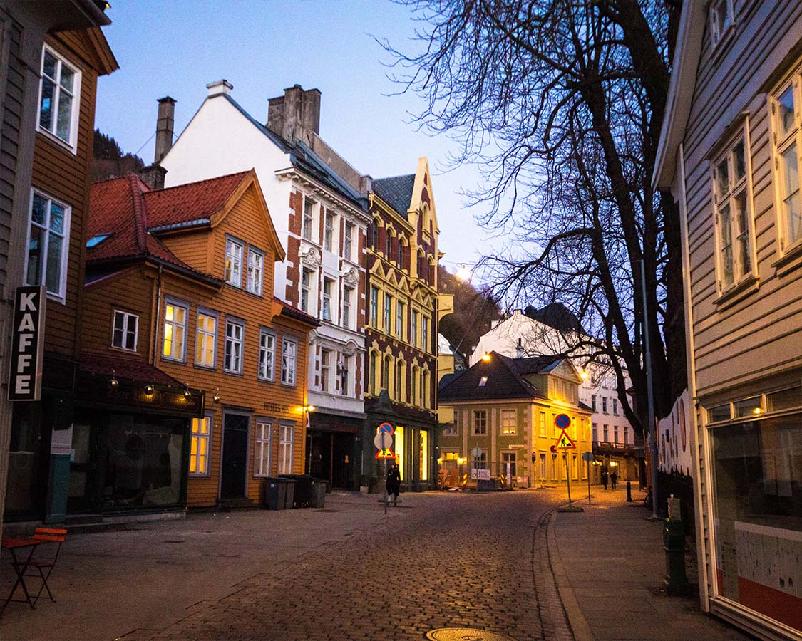 Cobblestone streets of Bergen Norway