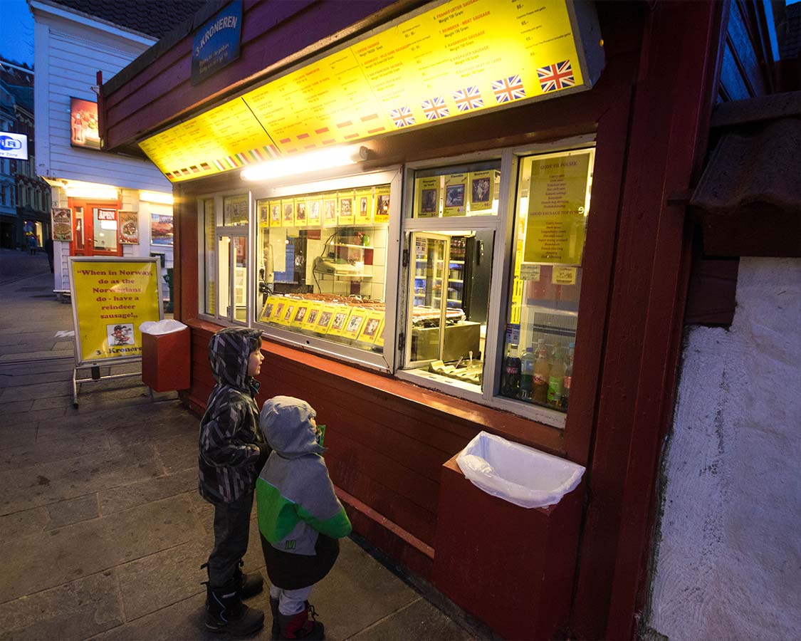 Trekroneren hot dog stand in Bergen Norway