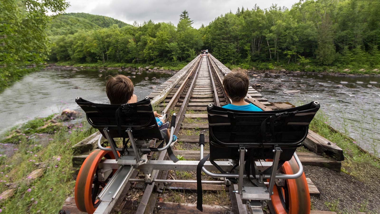 Kids on an Adirondack Rail Bike Tour