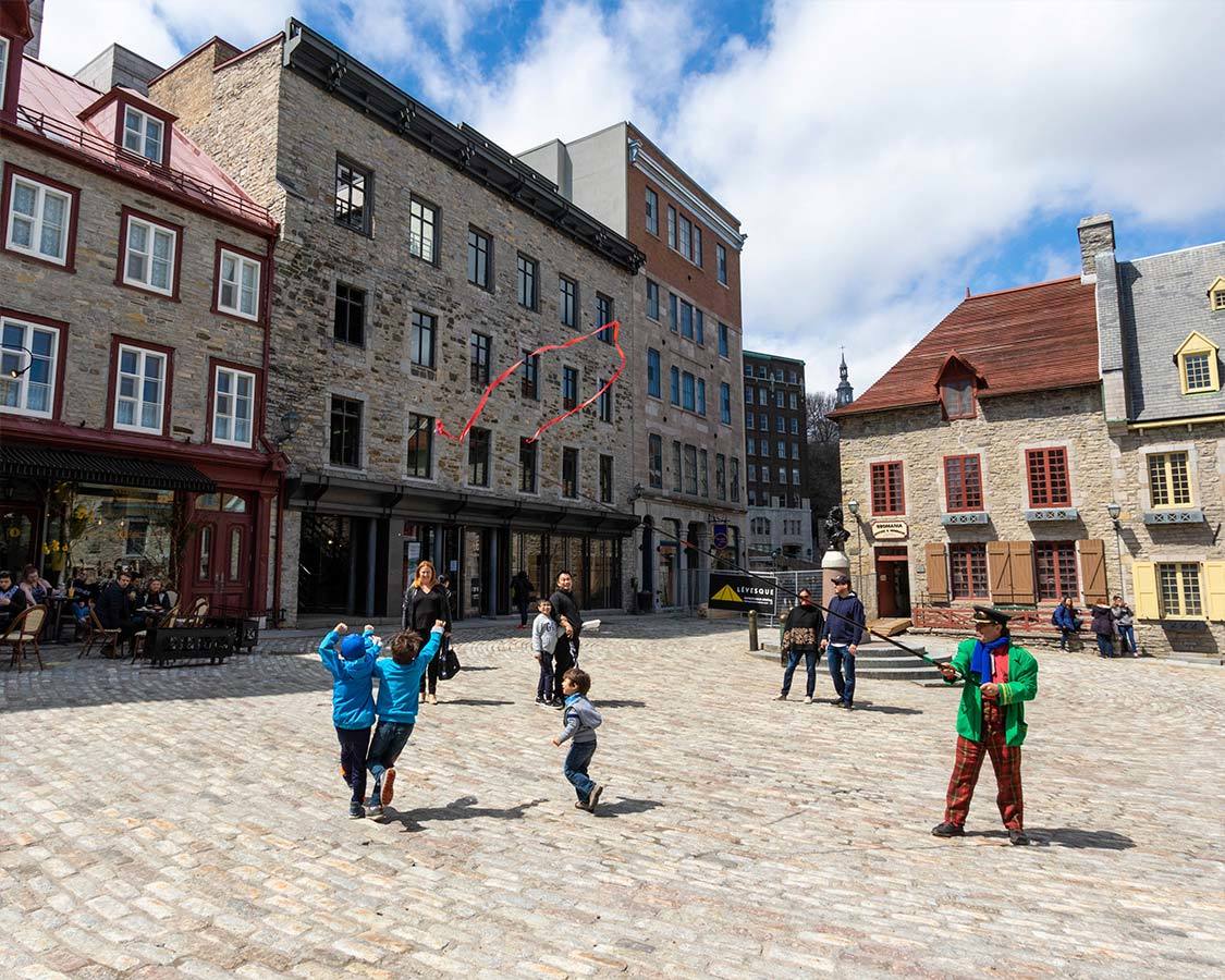 Quebec City With Kids Children Playing With Street Artist