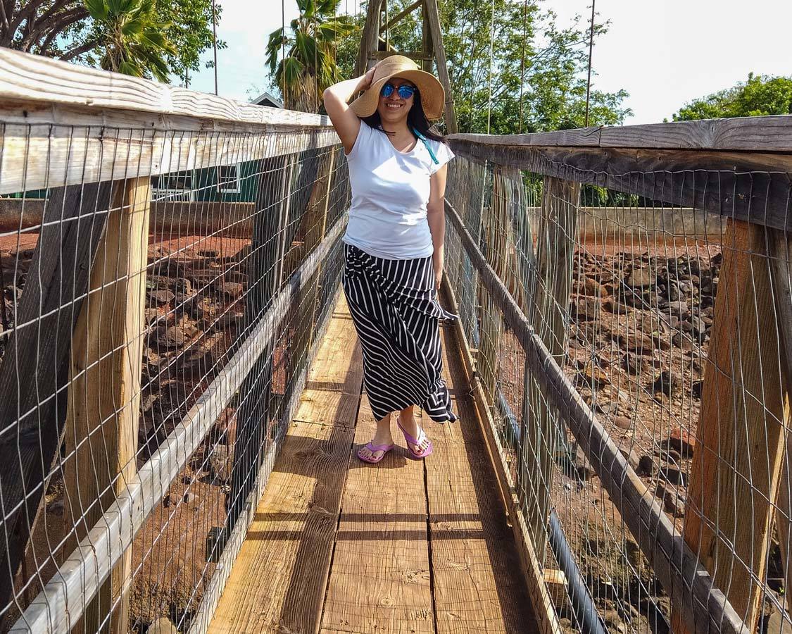 Hanapepe-Drehbrücke in Kauai mit Kindern