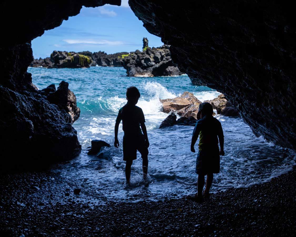 Black Sand Beach Hana Highway with kids