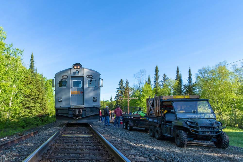 Via train to Esnagi Lake fishing lodge