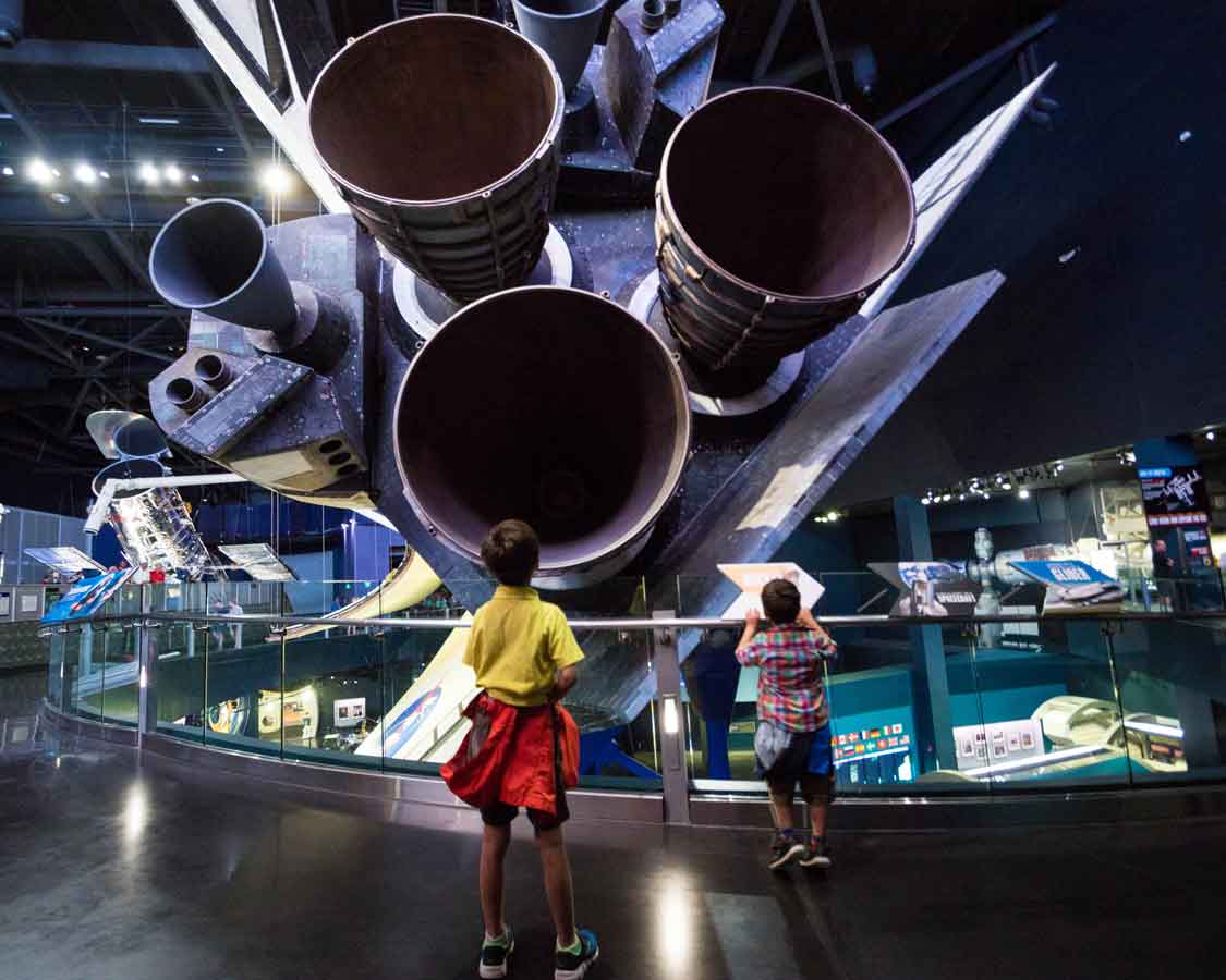 Space Shuttle Atlantis Exhibit with children