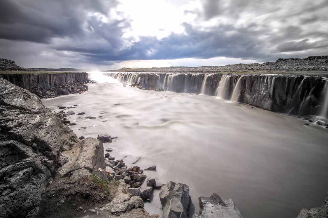 Selfoss dramatic ribboned Iceland waterfall