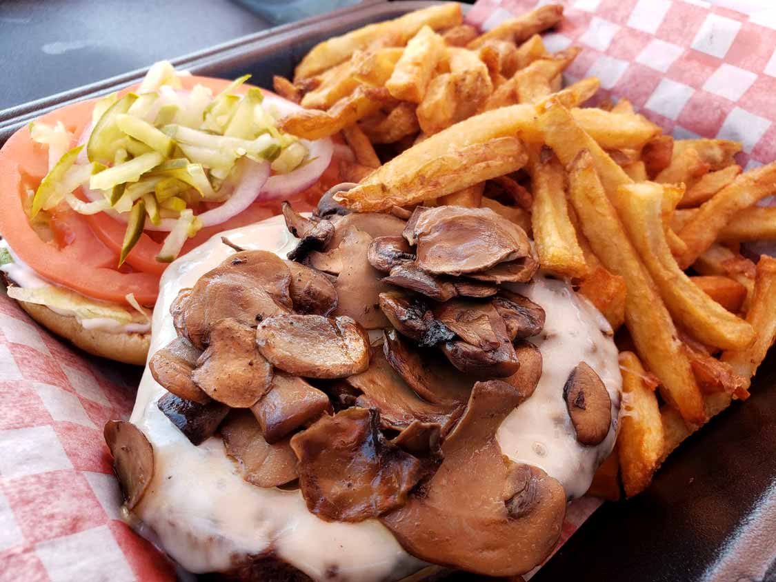 Swiss Mushroom Burger at Burger Barn in Six Nations reservation