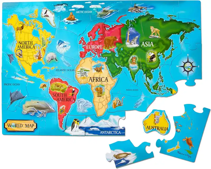 Melissa and Doug World Map floor puzzle on a white background