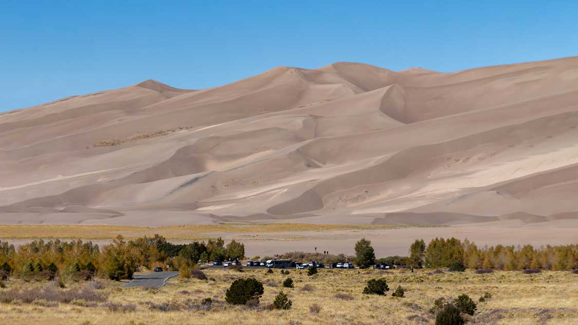Photo of a Colorado National Park campground in front of Great Sand Dunes