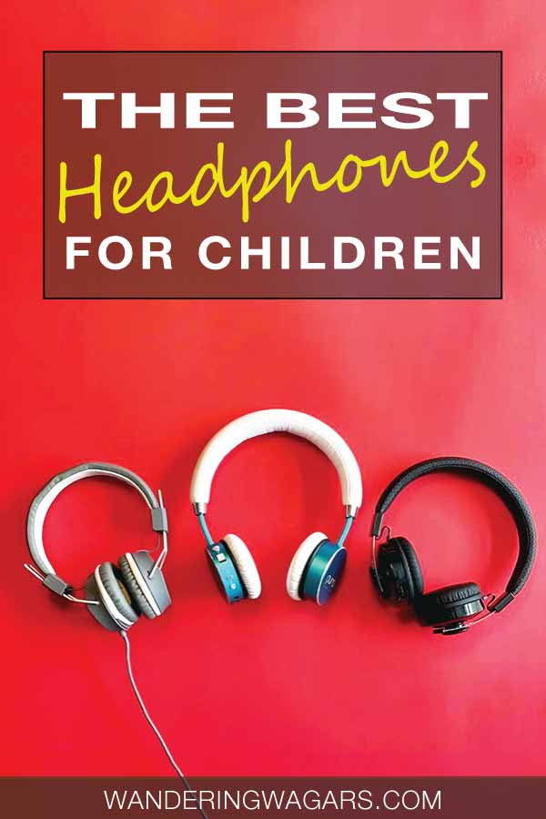 three sets of headphones for kids displayed against a red background