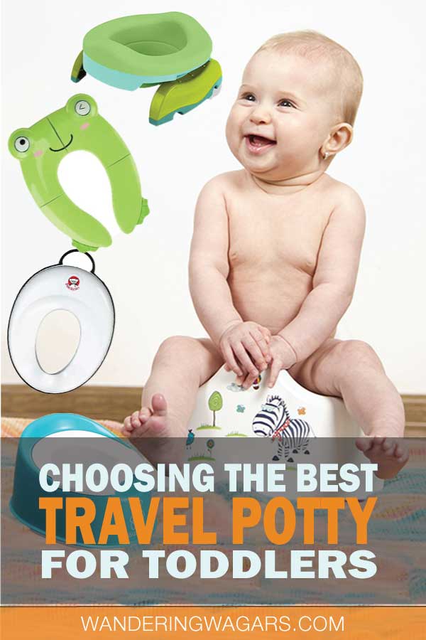 Toddler going potty in a travel potty