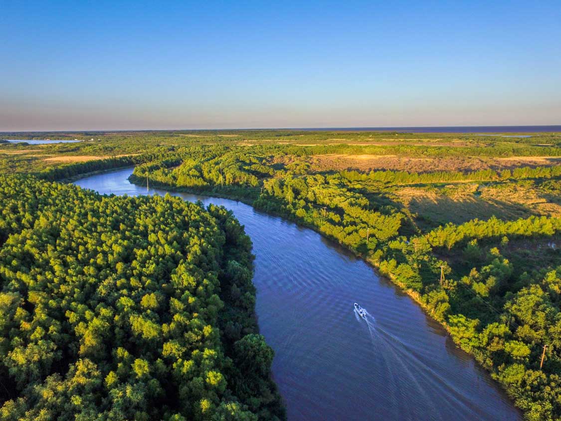 A boat winds through the Delta Parana in Tigre Buenos Aires