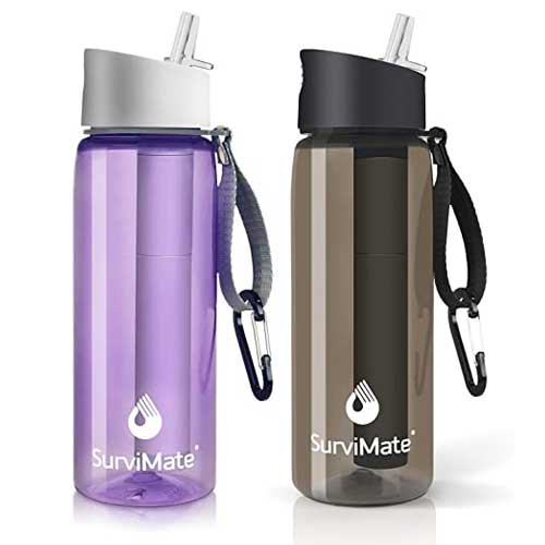 Blue and brown Survimate Filtered Waterbottles