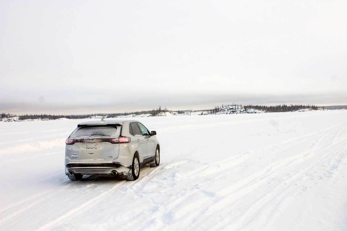 Driving the Dettah Ice Highway in Yellowknife, Northwest Territories