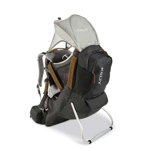 Rear 3/4 view of the Kelty Journey Perfectfit child carrier in green