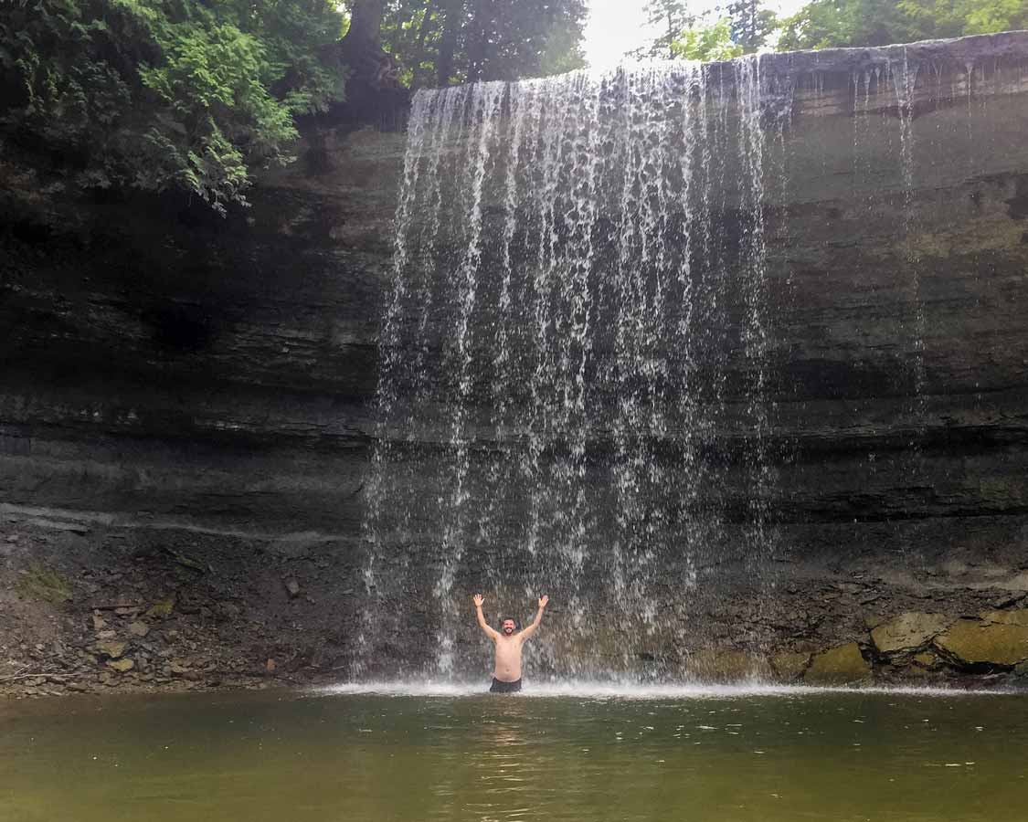 Swimming in Bridal Veil Falls on Manitoulin Island