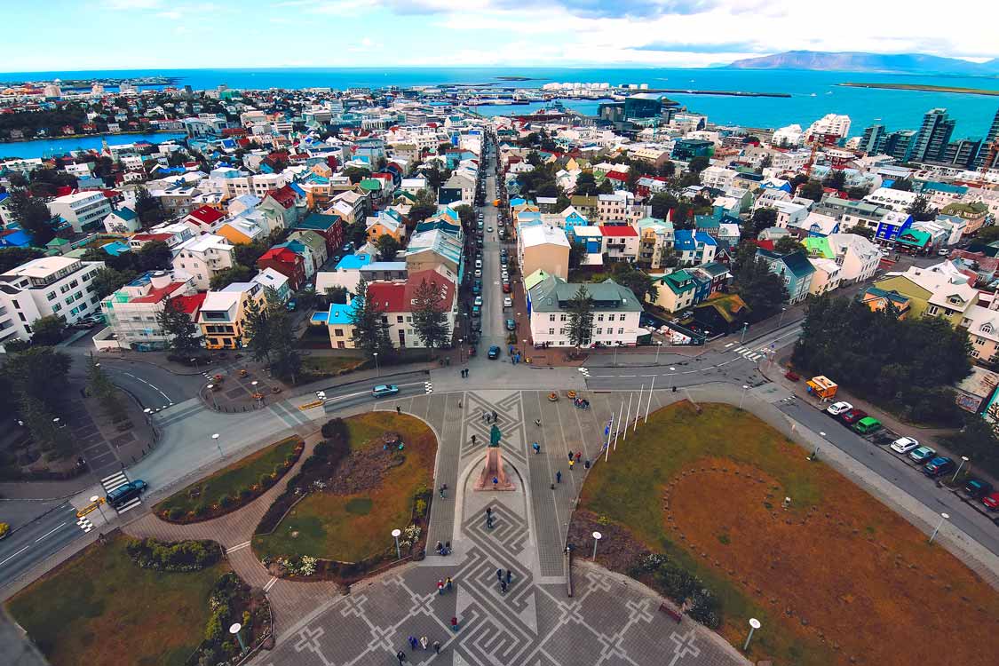 drone photo of the places to visit in Reykjavik, Iceland