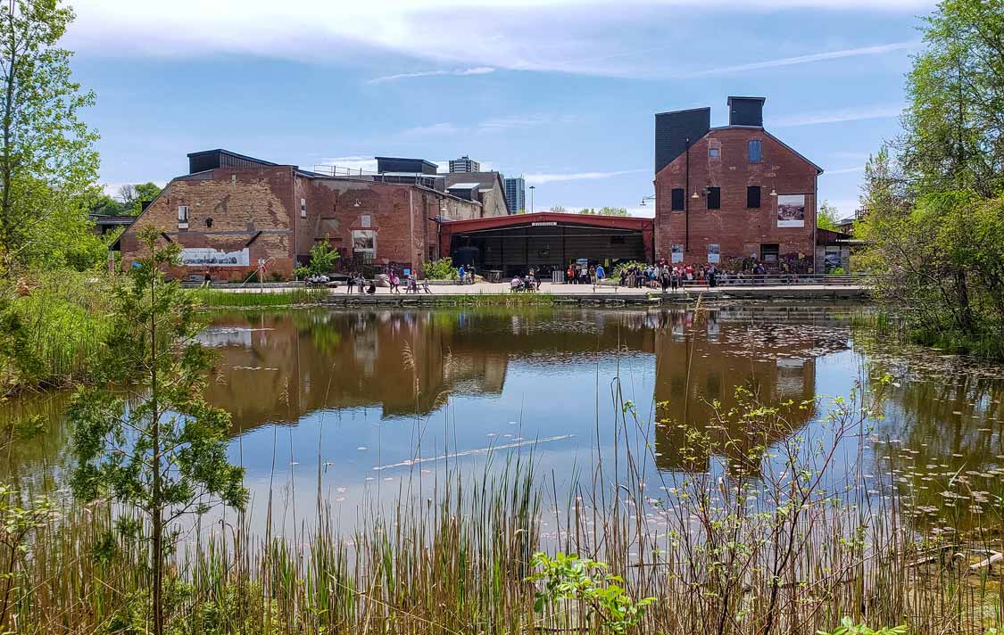 Evergreen Brickworks park in Toronto with children