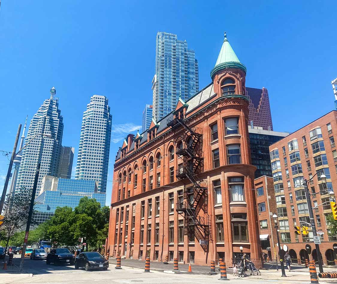 The Gooderham Building in Toronto with kids