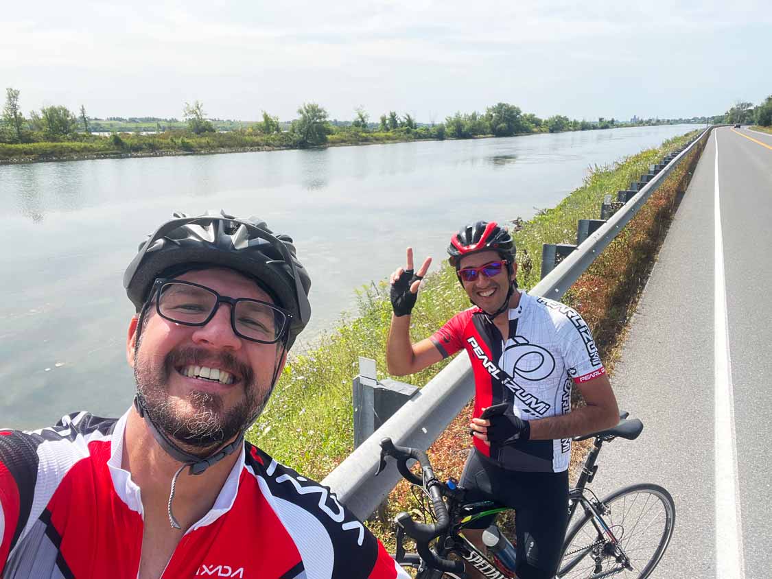 Kevin Wagar cycling with friends in Ontario