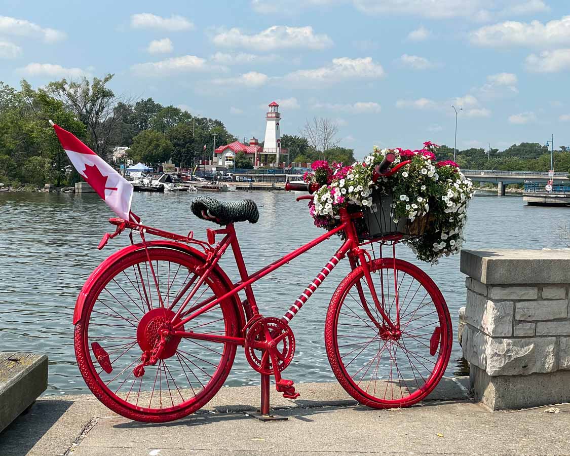 Bike flower pot in front of the Port Credit Lighthouse