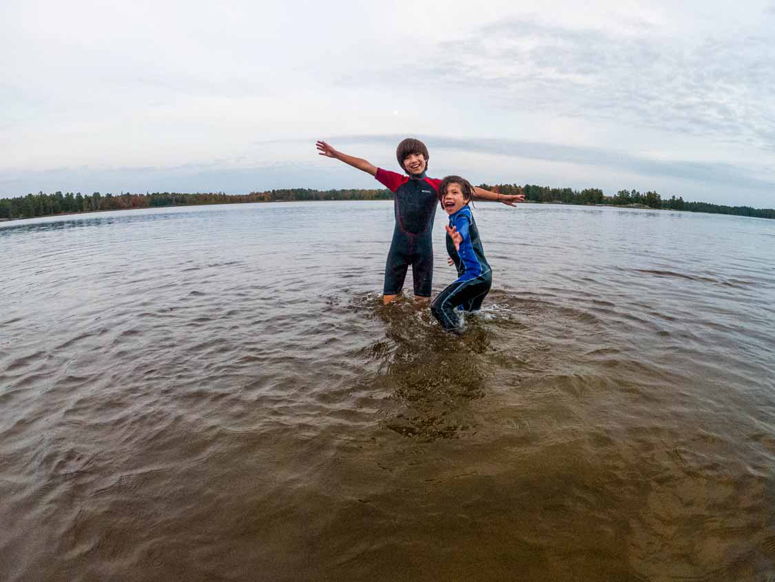 Boys swimming at Grundy Lake Provincial Park