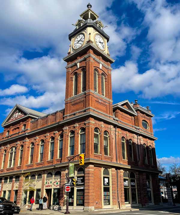 The clock tower at Peterborough's Market Hall