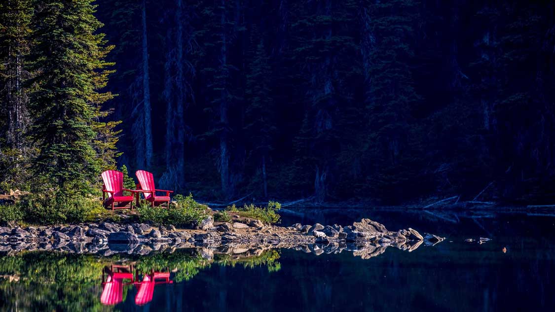 Red Parks Canada chairs at Yoho National Park