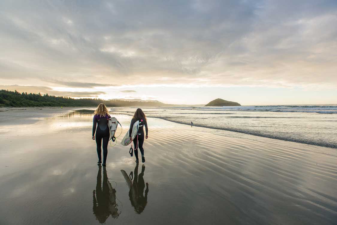 Surfers at Pacific Rim National Park in British Columbia