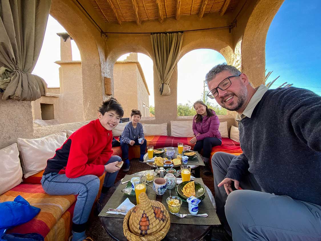 Wandering Wagars eating a traditional Moroccan breakfast in Soukra, Morocco