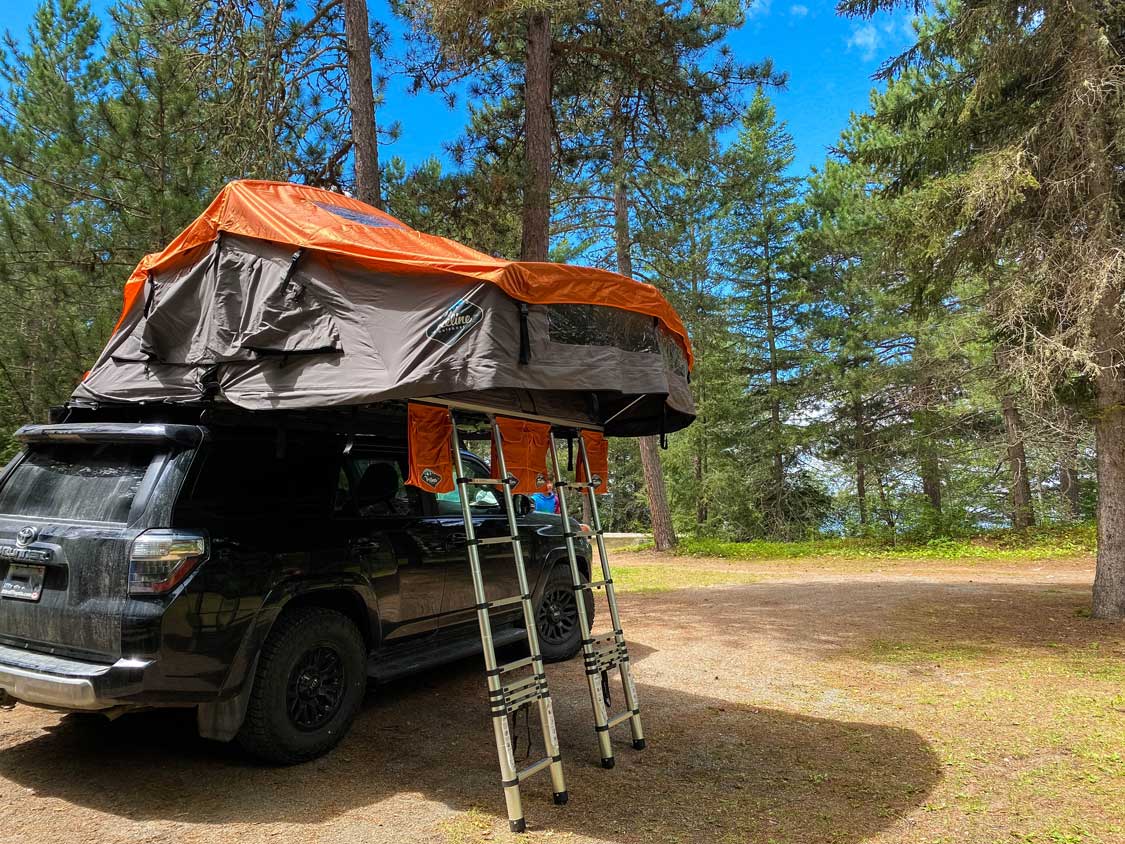 Treeline Outdoors rooftop tent at Ivanhoe Lake Provincial Park camping