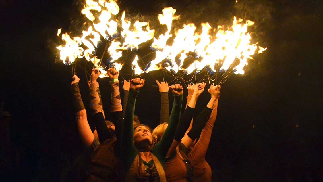 Fire dancers on Halloween in Boyne, Ireland