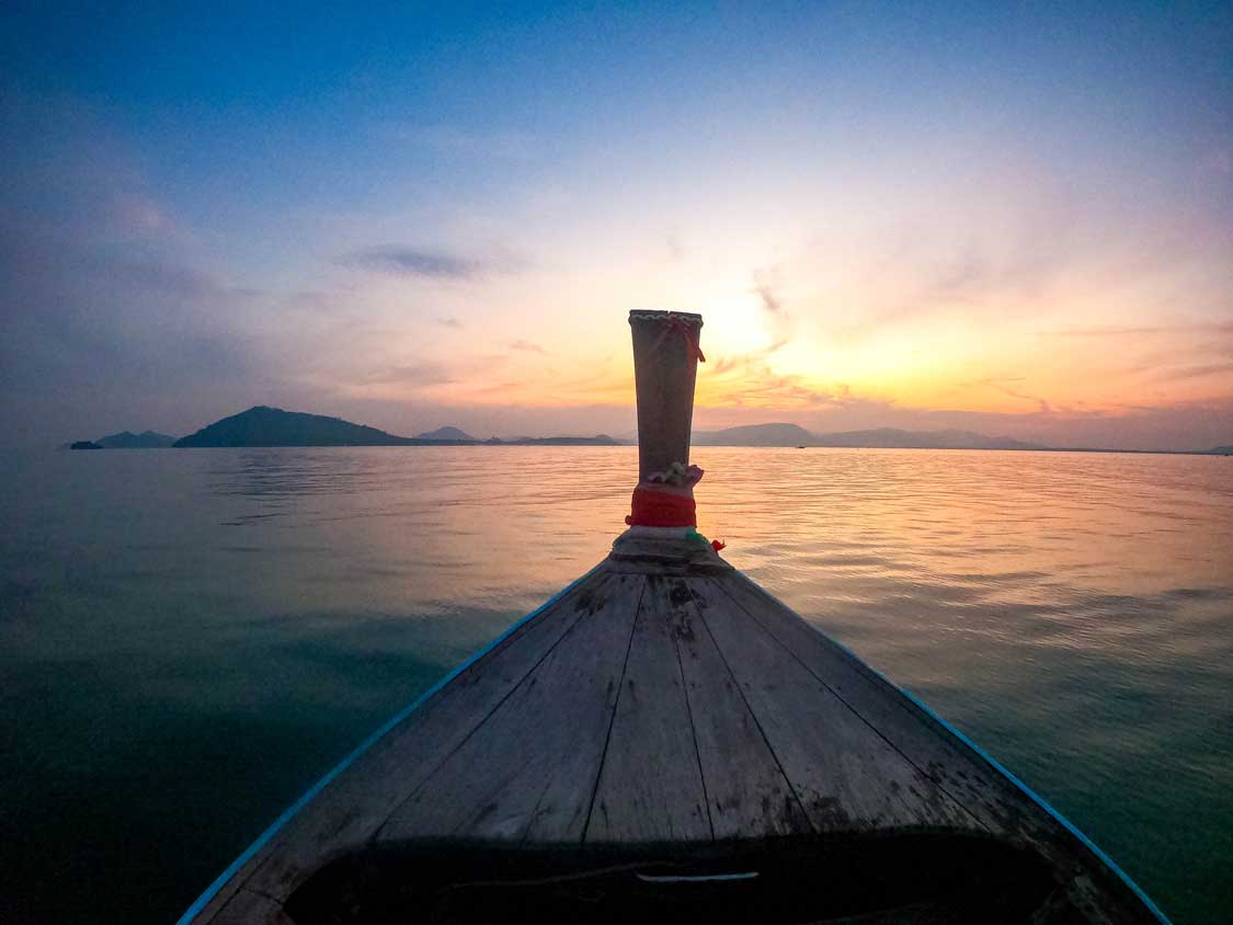 Longtail boat at sunset in Koh Tao, Thailand