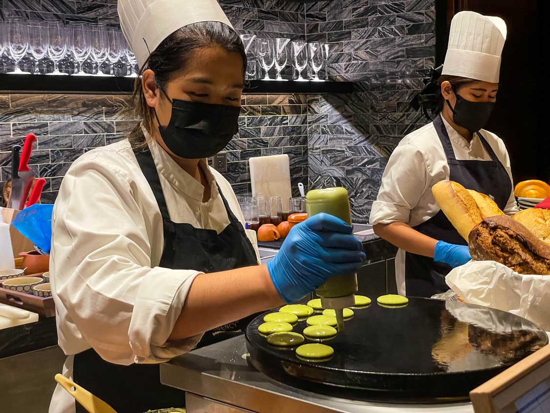Chef making matcha pancakes at Hyatt Regency Sukhumvit Hotel in Bangkok
