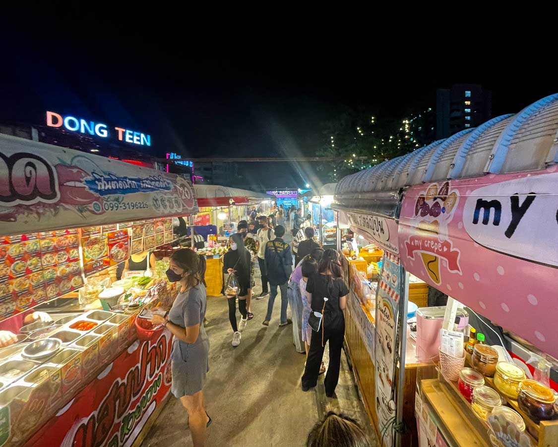 Family visiting the Indy Night Market in Bangkok, Thailand