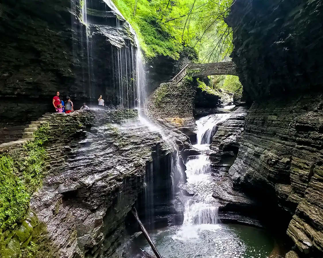 Family hiking the Gorge Trail at Watkins Glen State Park