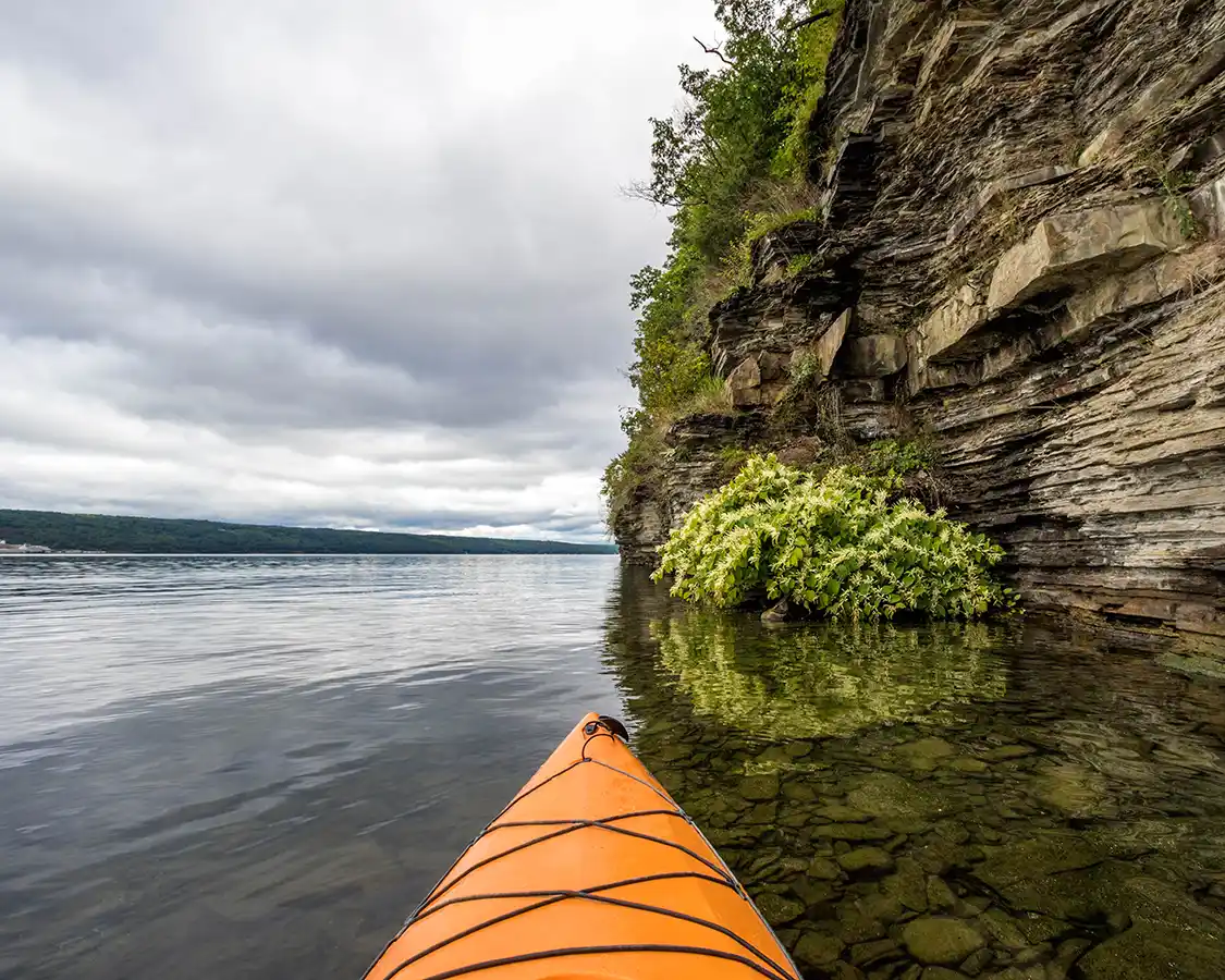 Kayaking the steep cliffs of Seneca Lake in Watkins Glen