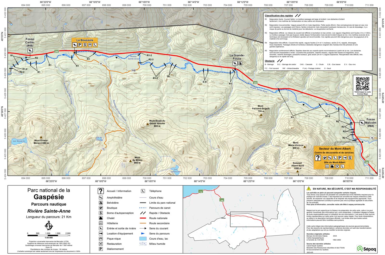 White Water River map of Gaspesie National Park