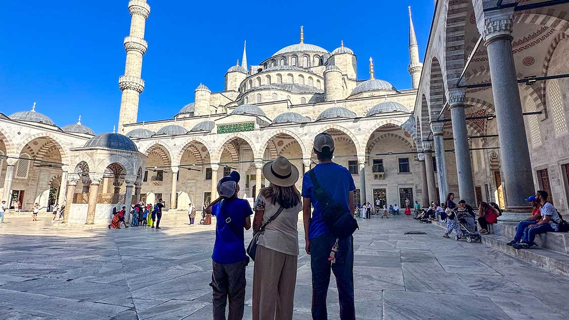 A woman visiting Istanbul with kids