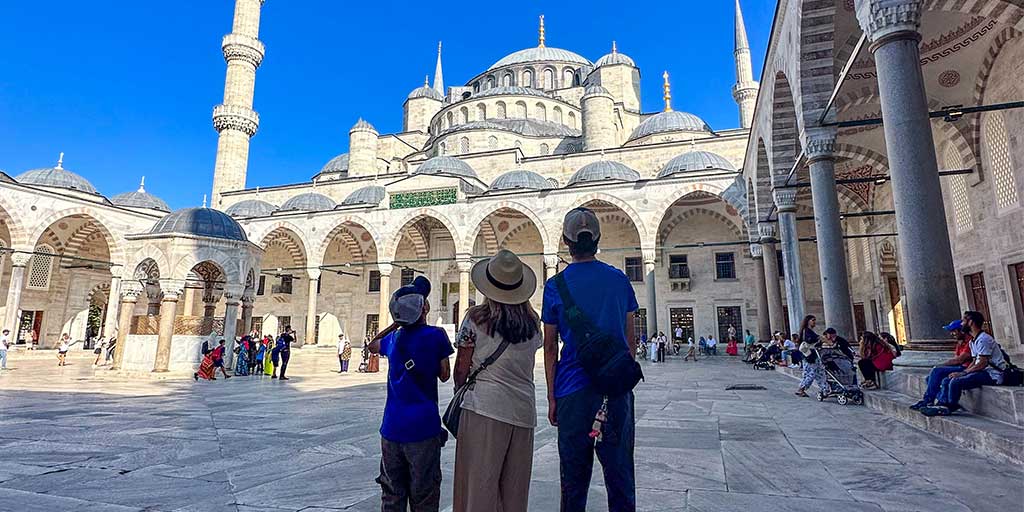 A woman visiting Istanbul with kids
