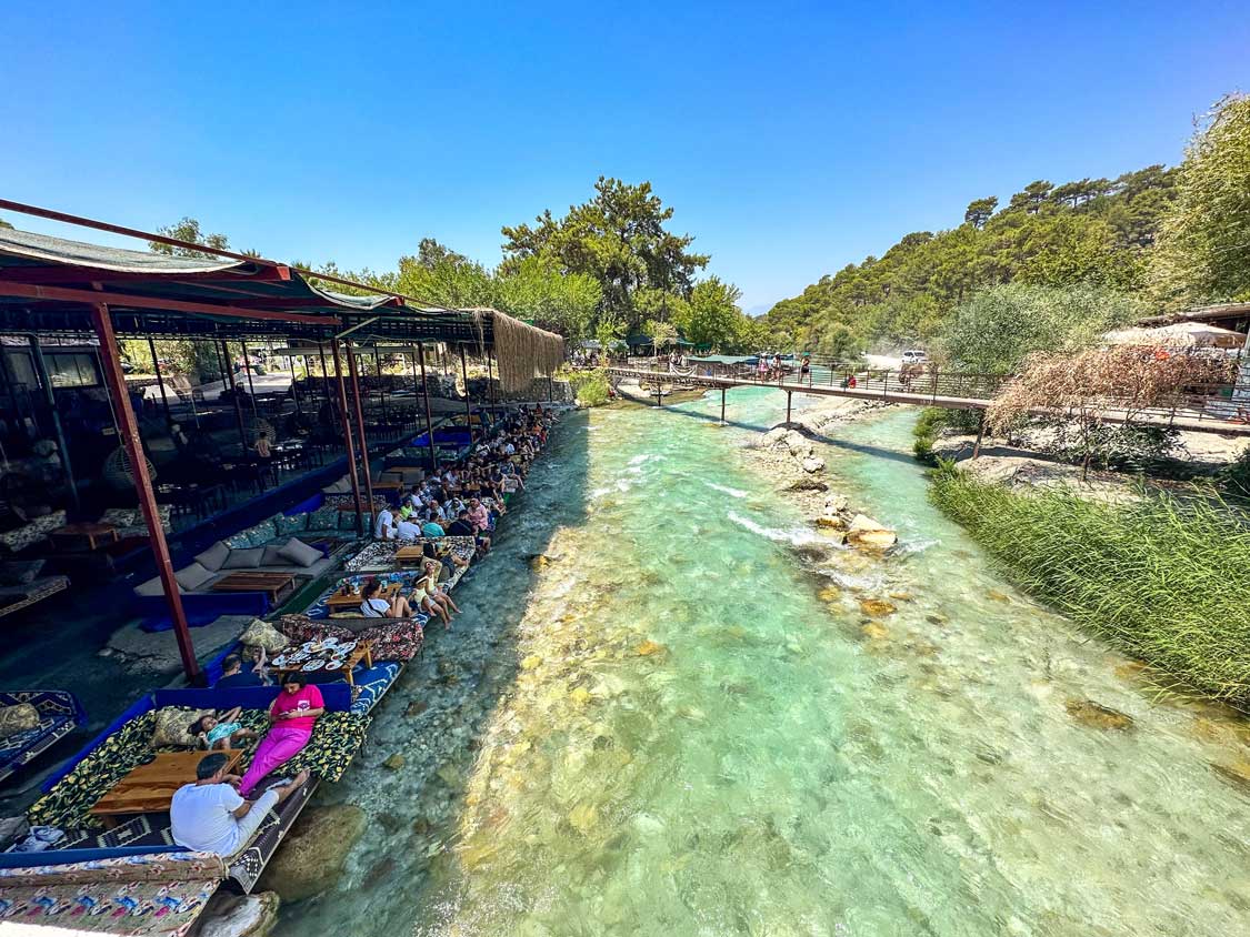 Restaurants line the crystal clear waters of the Dargaz Stream in Saklikent National Park